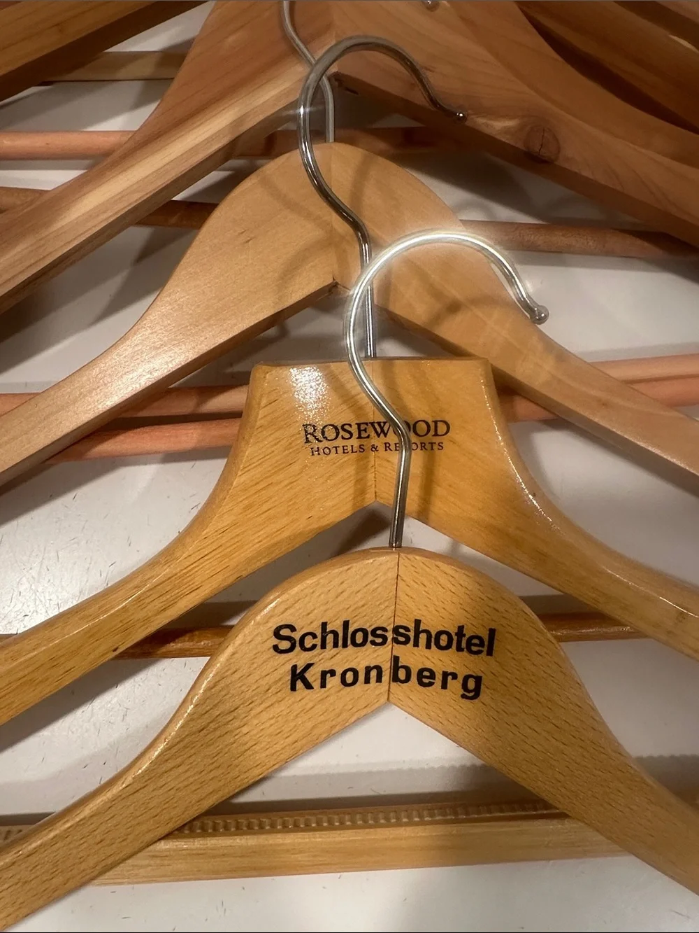 8 Wooden Hangers with Metal Hook - Natural Wood